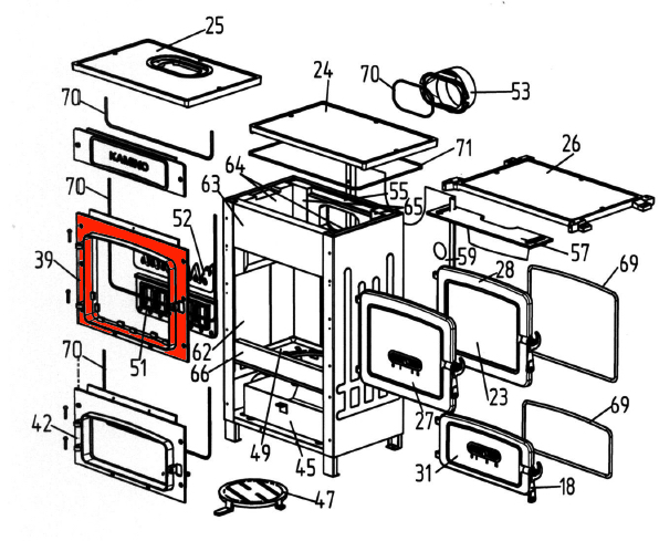 Wamsler WO 109-6 F/A cadre porte de chambre de combustion