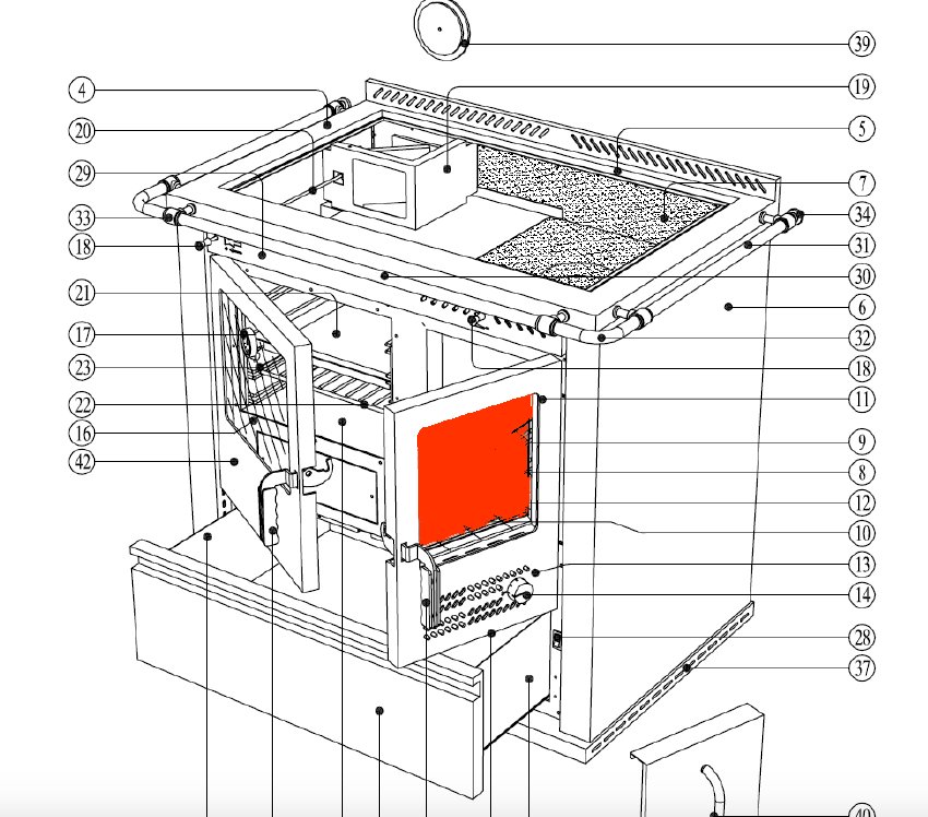 Wamsler K134F/A vitre intérieur porte de chambre de combustion