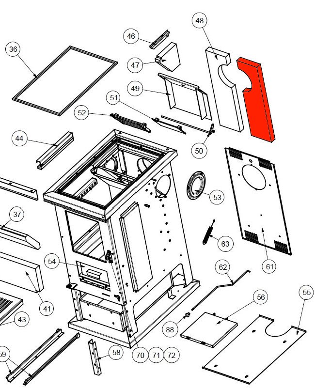 Wamsler W1-40 revêtement chambre de combustion arrière droit