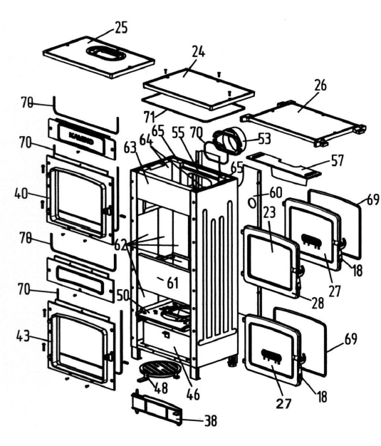 Wamsler WO 109-8 F porte de chambre de combustion A