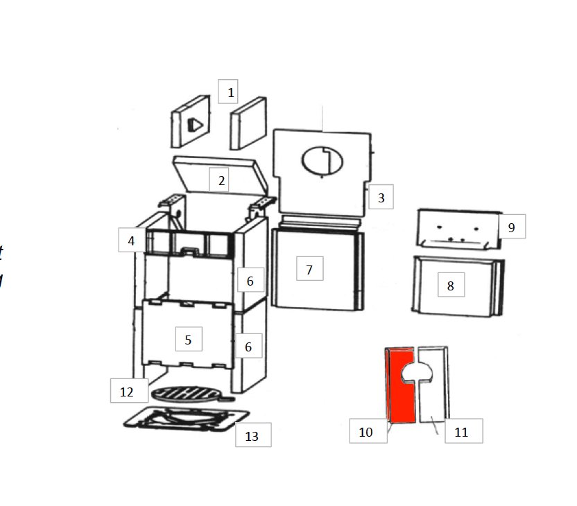 Wamsler Calor S/A revêtement chambre de combustion arrière gauche