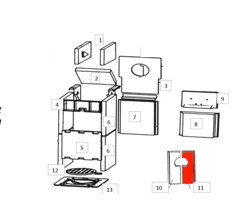 Wamsler Calor type 10930 revêtement chambre de combustion arrière droit